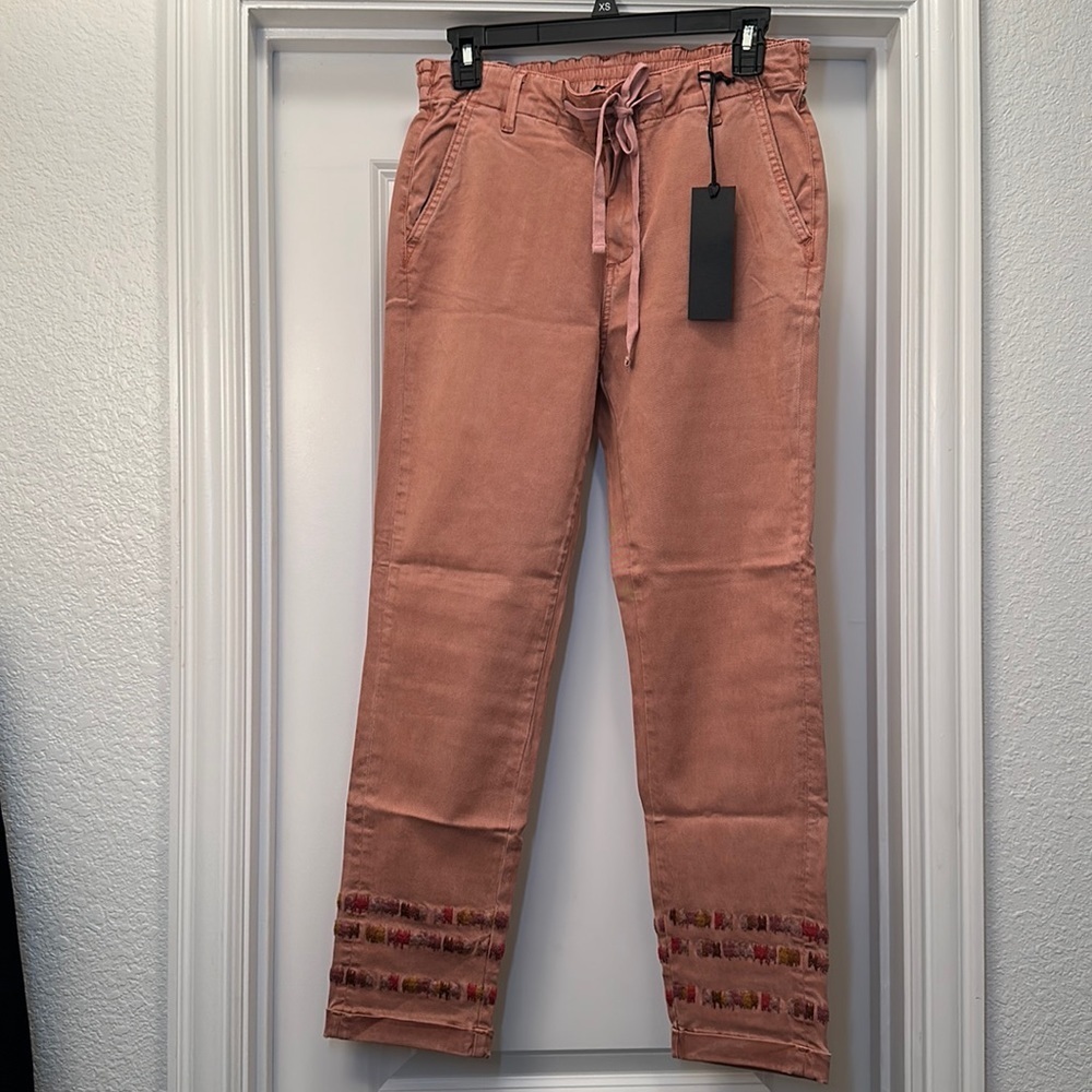 Driftwood mauve - pink stretch khaki pants w/ embroidered hem‎ pockets Sz S NWT!